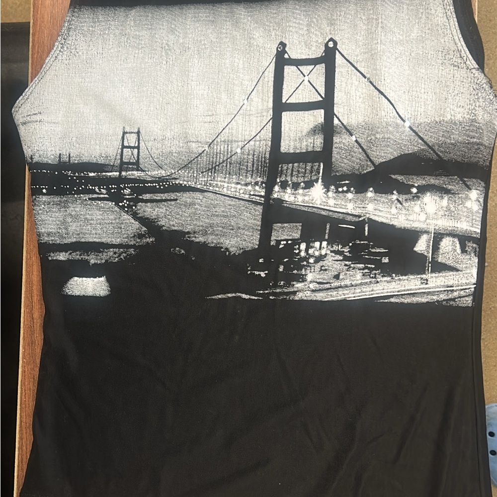 Black Tank Top with Bridge Graphic